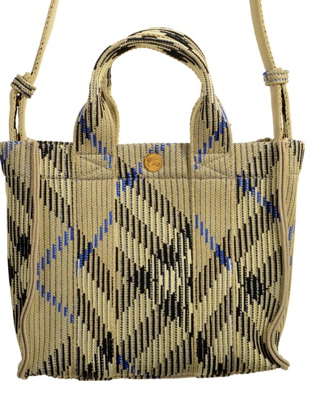 Burberry "Mn Knit Tote" Lichen Plaid Handbag Shoulder Tote Bag - Picture 2 of 8